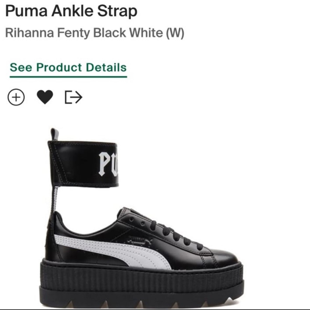 Black and White Fenty Pumas with ankle strap, creeper platform, Size 8 (2017)